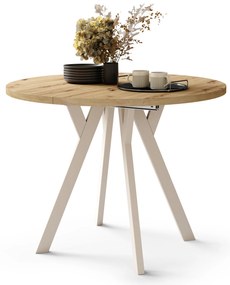 Mazzoni ALDO Stejar Artisan/picioare bej - MASĂ ROTUNDĂ EXTENSIBILĂ CU PICIOARE ÎN FORMĂ DE "Y" STIL LOFT PENTRU SALON/SUFRAGERIE
