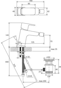 Ravak X070155 - Baterie pentru bideu cu set de scurgere FREE, neagră