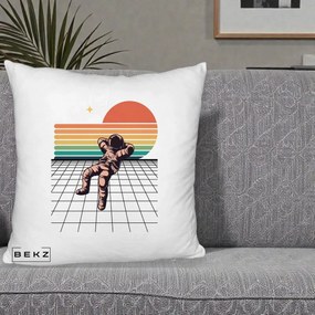 Perna Decorativa Astronaut Retro Space, 40x40 cm, Alb Pufos, Husa Detasabila, Perna Inclusa, BEKZ®