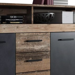 Comodă combinată, stejar de culoare închisă old star dark/grafit, LUNYSA