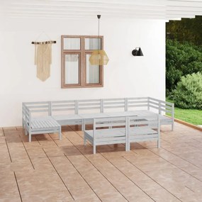 3083435 vidaXL Set mobilier de grădină, 9 piese, alb, lemn masiv pin