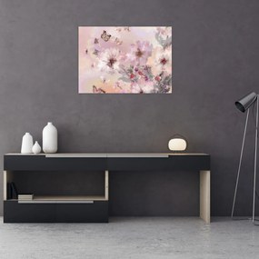 Tablou pe sticlă - Colaj de artă cu fluturi (70x50 cm)