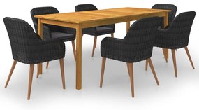vidaXL Set mobilier de grădină, 7 piese, negru