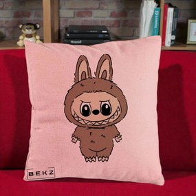 Perna Personalizata Labubu Maro Natural Solo, 40x40 cm, Roz, Husa Detasabila, Perna Inclusa, BEKZ®