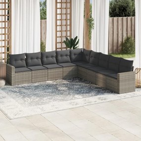 vidaXL Set canapele de grădină, 9 piese, cu perne, gri, poliratan