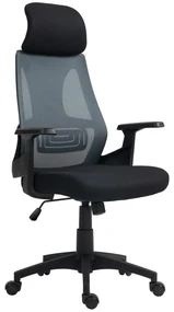 HOMCOM Scaun Ergonomic de Birou cu Suport Lombar, Tetieră și Înălțime Reglabilă, 66x58x115-123 cm, Negru | Aosom Romania