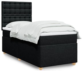 vidaXL Pat box spring cu saltea, negru, 90x190 cm, textil