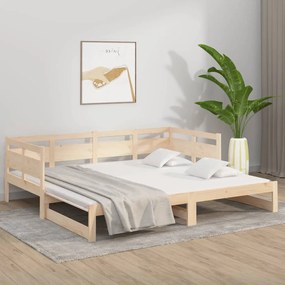 Pat de zi extensibil, 2x(80x200) cm, lemn masiv de pin Maro, 80 x 200 cm