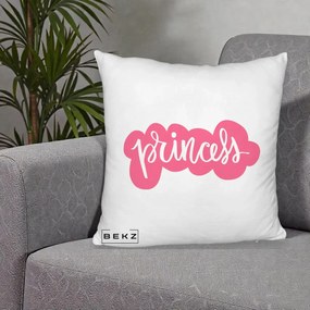 Perna Decorativa Princess Text Roz, 40x40 cm, Alb Pufos, Husa Detasabila, Perna Inclusa, BEKZ®