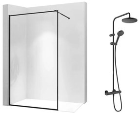 Pachet paravan dus Walk-In Rea Bler-1 negru 70x195 cm si coloana de dus Hansgrohe Vernis Blend negru