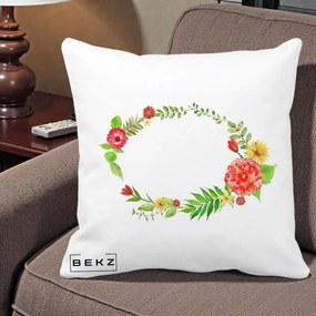 Perna Decorativa Coroana Florala Acuarela, 40x40 cm, Alba Mata, Husa Detasabila, Perna Inclusa, BEKZ®