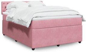 vidaXL Pat box spring cu saltea, roz, 140x190 cm, catifea