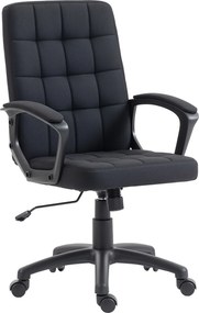 Vinsetto Scaun de birou rotativ tapițat în stofă cu aspect de in sintetic, înălțime reglabilă, basculant, spătar mediu, cotiere, negru | Aosom Romania