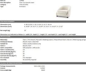 Fotoliu elegant design LUX Cruz, boucle crem 114903 HZ