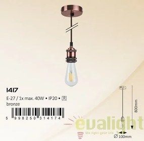 Lustra, Pendul design Industrial Style, finisaj bronz, diametru 10cm, Fixy 1417 RX