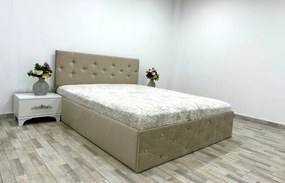 Set pat tapitat Paris, culoare crem, cu 2 noptiere Viena si saltea superortopedica lux 160 x 200 cm