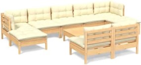 vidaXL Set mobilier grădină cu perne crem, 10 piese, lemn masiv de pin