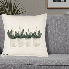 Perna Decorativa Lumanari Advent in Borcane, 40x40 cm, Crem Reliefat, Husa Detasabila, Perna Inclusa, BEKZ®
