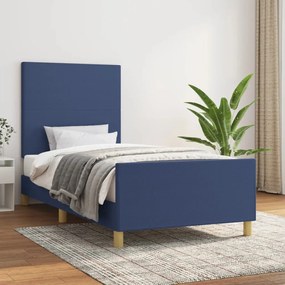 3124869 vidaXL Cadru de pat cu tăblie, albastru, 90x200 cm, textil