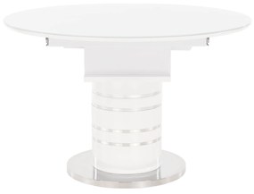 Masă dining extensibilă, alb extra lucios HG, diametru 120 cm, ZAMON