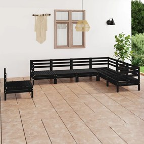 3083038 vidaXL Set mobilier de grădină, 7 piese, negru, lemn masiv de pin