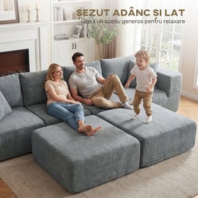 HOMCOM Canapea Modulară Secțională 294 cm, în Formă de U cu 2 Poufuri, Fără Asamblare, Gri Închis, pentru Sufragerie și Dormitor. | Aosom Romania