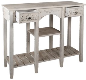 Consola alba, din lemn, 2 sertare, aspect vintage, Chantrelle