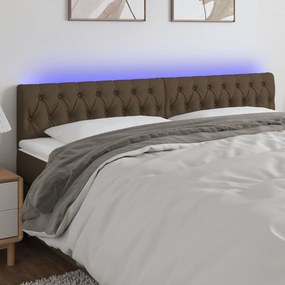 Tablie de pat cu LED, maro inchis, 200x7x78 88 cm, textil 1, Maro inchis, 200 x 7 x 78 88 cm