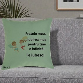 Cadou pentru Frate - Perna Personalizata Fratele Meu Te Iubesc Copii Batalie Perne, 40x40 cm, Verde, Husa Detasabila, Perna Inclusa, BEKZ®