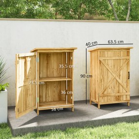 Outsunny Depozit de Grădină din Lemn 63,5x40x90 cm Dulap pentru Depozitarea Uneltelor cu 2 Rafturi și Ușă Natural | Aosom Romania