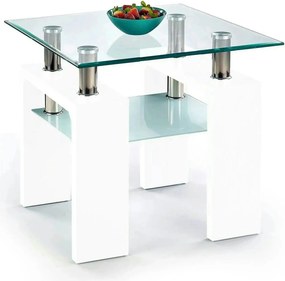 Masuta cafea DIANA H, transparent/alb, 60x60x55 cm
