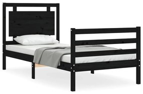3194040 vidaXL Cadru de pat cu tăblie, negru, 90x200 cm, lemn masiv