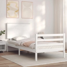 3195187 vidaXL Cadru de pat cu tăblie single, alb, lemn masiv