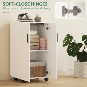 HOMCOM Dulap pliabil 2-în-1 pentru masă de călcat pe roți, cu masă de călcat și raft reglabil pentru spații mici, alb | Aosom Romania