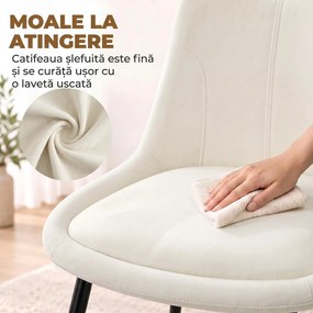 HOMCOM Set 2 Scaune de Dining din Catifea pentru Bucătărie, Alb Crem | Aosom Romania