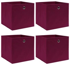 Cutii depozitare, 4 buc., rosu inchis, 32x32x32 cm, textil 4, 1, Rosu inchis fara capace, Rosu inchis fara capace