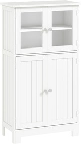 kleankin Mobile Bagno con 2 Armadietti e Ante in Vetro, Mobiletto Bagno Salvaspazio con Ripiano Regolabile, Armadietto da Terra per Sala da Pranzo, Salotto, Soggiorno, Cucina, 60x30x108.5 cm, Bianco | Aosom Romania