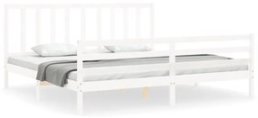 3193877 vidaXL Cadru pat cu tăblie 200x200 cm, alb, lemn masiv