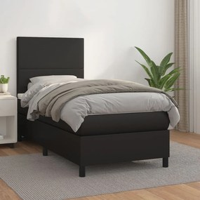 3142695 vidaXL Pat box spring cu saltea, negru, 90x190 cm, piele ecologică