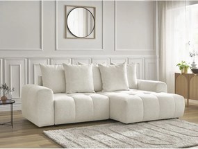 Colțar alb extensibil/cu spațiu de depozitare cu tapițerie din chenille (cu colț pe partea dreaptă/cu șezlong) Roxelane – Bobochic Paris