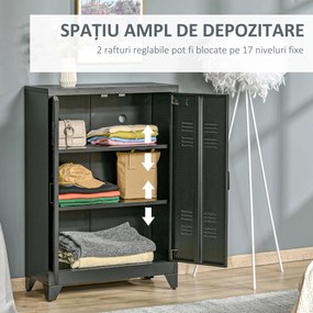 HOMCOM Dulapior Multifunctional cu 2 Usi Stil Industrial, Dulapior Metalic pentru Casa si Garaj - Gri | Aosom Romania