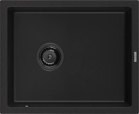 Mexen Pedro chiuvetă de bucătărie din granit cu 1 compartiment 560 x 460 mm, neagră, sifon negru - 6508561000-77-B