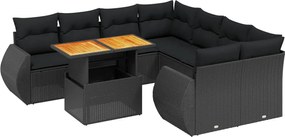 vidaXL Set mobilier de grădină cu perne, 9 piese, negru, poliratan