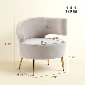 HOMCOM Scaun Modern pentru Living cu Spătar Arcuit și Arcuri Individuale, Tapițat cu Chenille, Spumă, Lemn și Oțel, 69x65x67 cm, Crem și Auriu | Aosom Romania