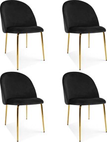 Set 4 Scaune Bucatarie/Dining Ylmma Catifea Negru, Picioare Metalice, Finisaj Auriu