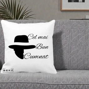 Cadou pentru Cumnat - Perna Personalizata Cel mai Bun Cumnat cu Silueta Palarie, 40x40 cm, Alba Mata, Husa Detasabila, Perna Inclusa, BEKZ®