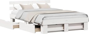 vidaXL Cadru de pat cu headboard Alb 150 x 200 cm Lemn de pin masiv