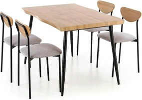 Set masa cu 4 scaune DICKY, stejar/negru/gri, stofa clasica/PAL/metal