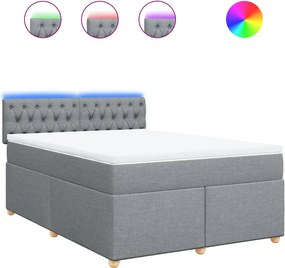 vidaXL Pat box spring cu saltea, gri deschis, 140x190 cm, textil