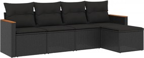 vidaXL Set mobilier de grădină cu perne, 5 piese, negru, poliratan